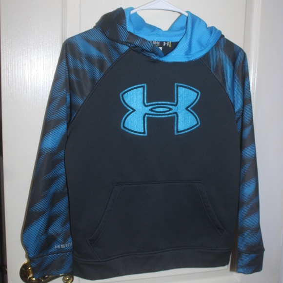 Under Armour Storm Hoodie black teal stripes Youth Medium EUC - Picture 1 of 3